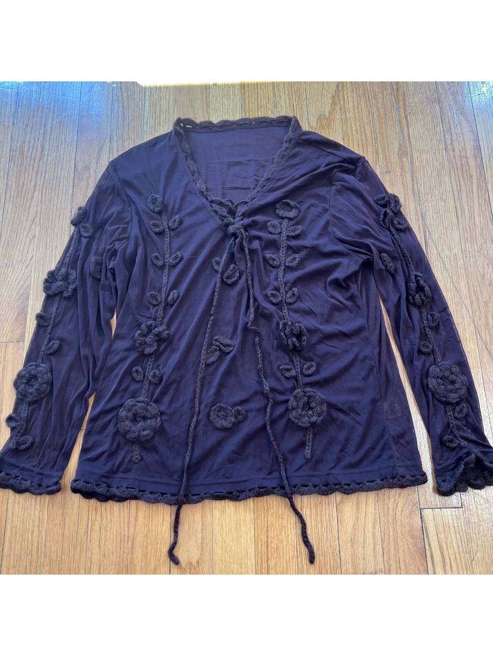 Y2K whimsical floral knit mesh top